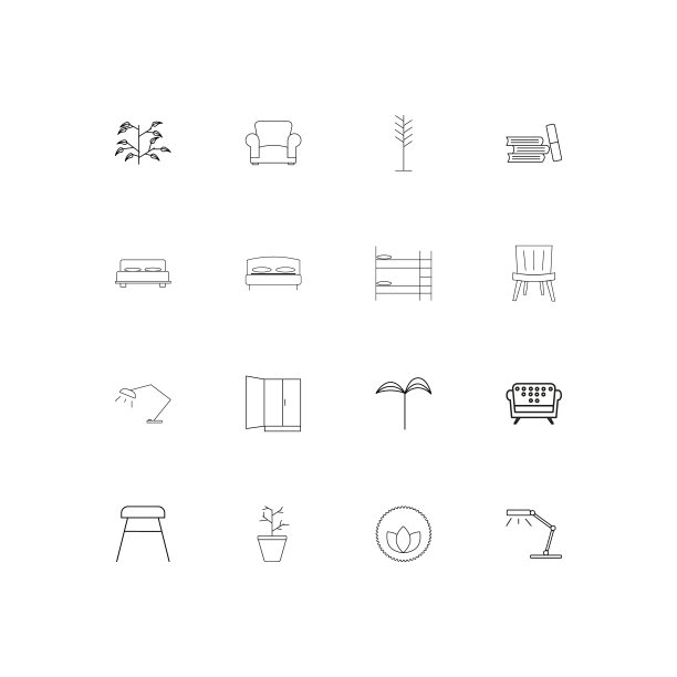 家具简单线性图标集。概述了矢量图标图片下载