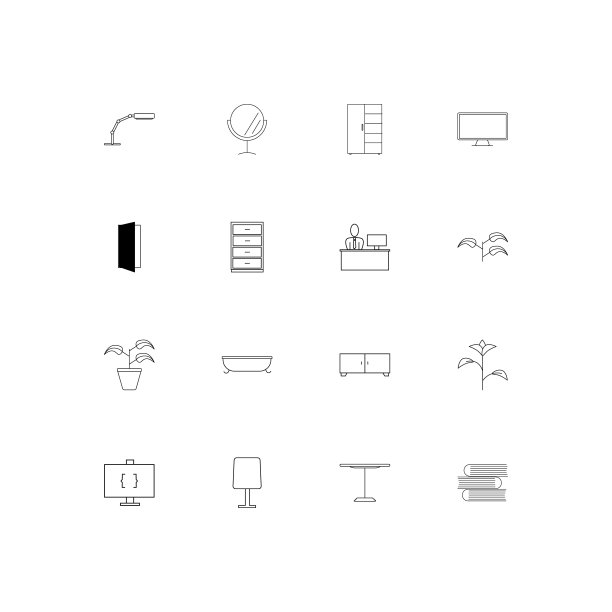 家具简单线性图标集。概述了矢量图标图片下载
