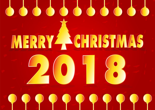 金平面文字剪纸概念设计。2018年圣诞快乐模板。图片下载