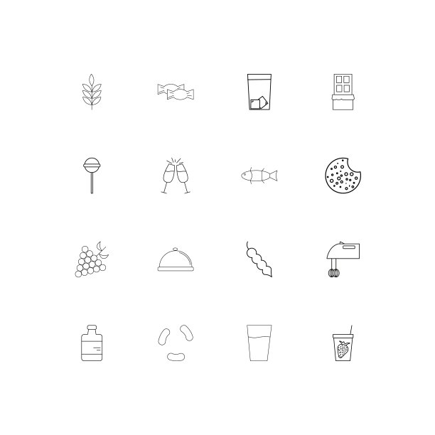 食物和饮料简单的线性图标设置。概述了矢量图标图片下载