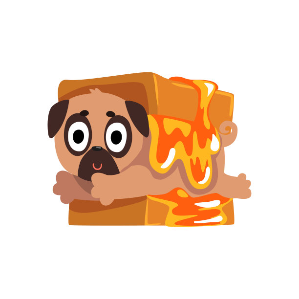 可爱有趣的哈巴狗性格内三明治与奶酪矢量插图上的白色背景素材图片