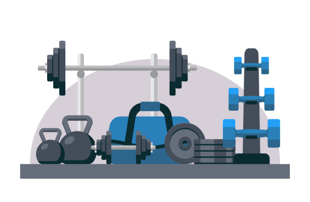 健身设备。健身馆运动设备上的平面设计图标图片下载