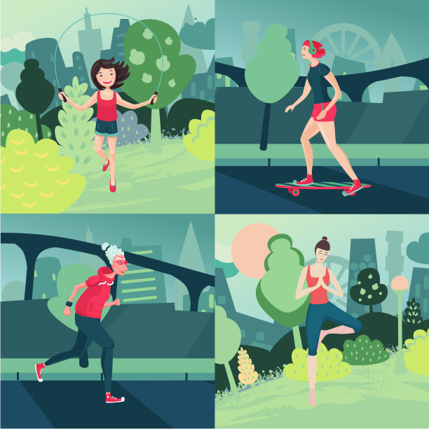 女人户外活动。女性运动。一个老女人，一个正在锻炼的女孩。图片下载