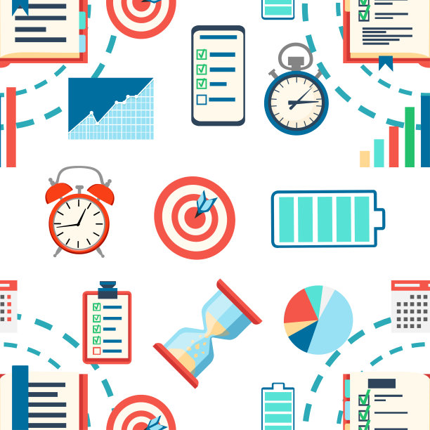 无缝的时间管理模式。图表分析和优化目标，计划，电池，指标，日历。矢量插图上的白色背景。网站页面和移动应用程序图片下载