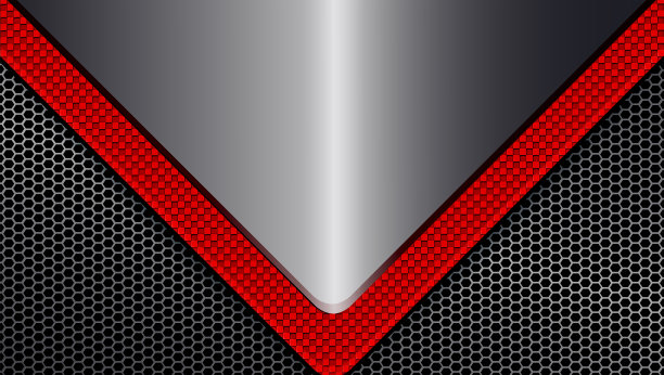 几何背景与红色箭头和金属格栅。图片下载