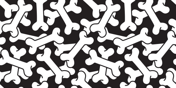 狗骨无缝模式矢量法国斗牛犬哈巴狗孤立的背景黑色图片下载