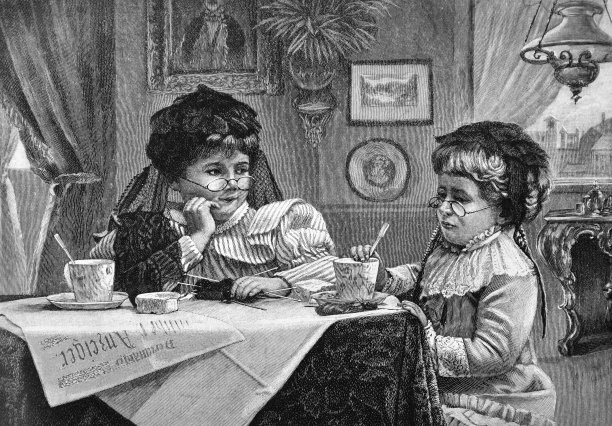 两位老奶奶一边喝着茶一边聊天图片下载