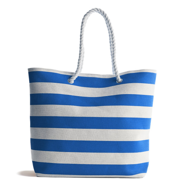 蓝色条纹沙滩包孤立的白色背景图片下载