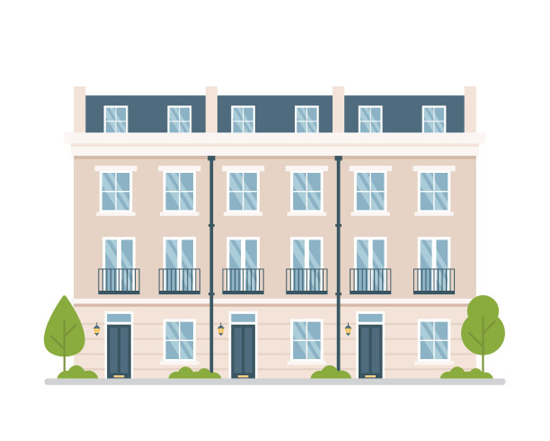 城市梯田住宅经典公寓建筑矢量插图图片下载