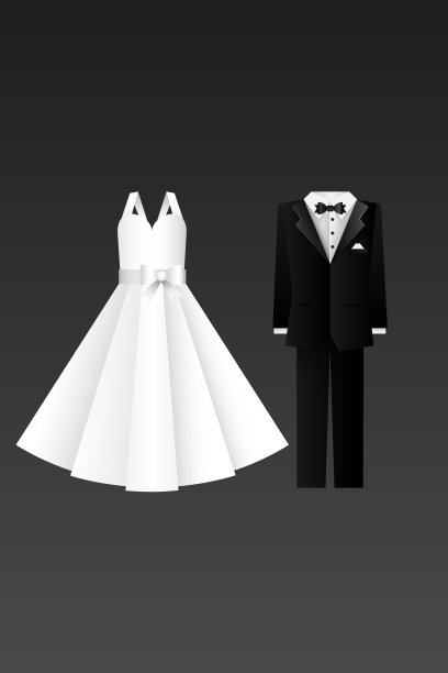 婚礼卡片或感恩节插图-衣服的新娘和新郎-分层的元素图片下载