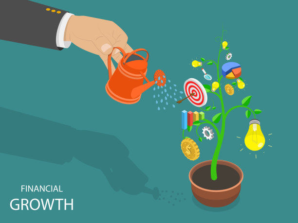 金融增长平坦等距矢量概念。素材图片