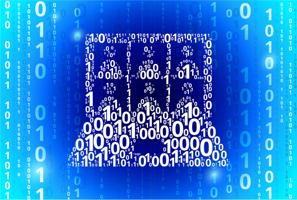 笔记本电脑屏幕和候选二进制代码蓝色矢量模式背景图片下载