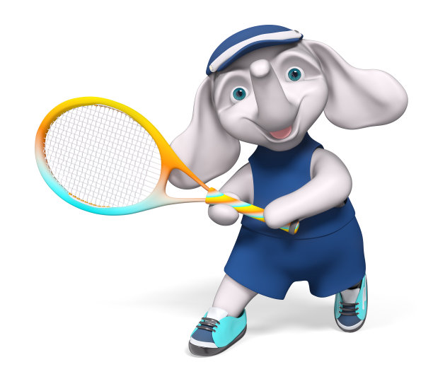 人物大象手持网球3d渲染图片下载