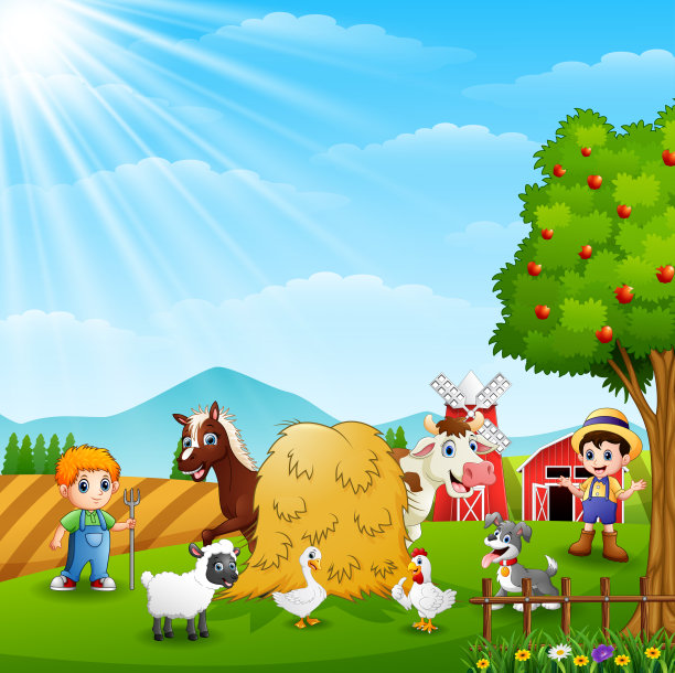 农民们在农场里饲养动物图片下载