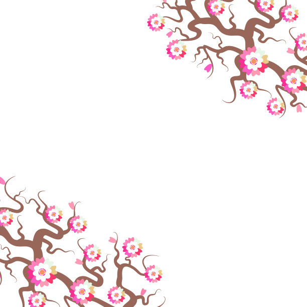 樱花的自然背景与盛开的枝粉红色的花。樱桃树棕色的树枝日本卡片横幅设计柔和的颜色在白色的背景。向量图片下载