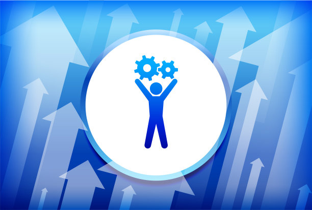 Stick Figure Holding Gear Blue Up Arrows背景图片下载