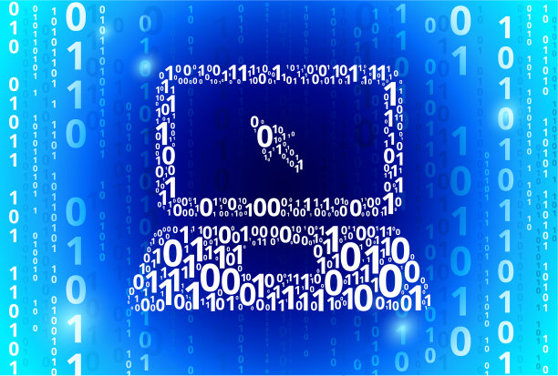 笔记本电脑和光标二进制代码蓝色矢量图案背景图片下载