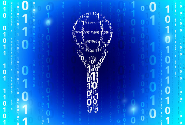 手持球形二进制码蓝色矢量模式背景的人图片下载