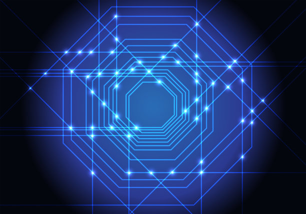 抽象蓝线光八角形技术设计现代未来的背景矢量插图。图片下载