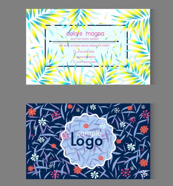 可爱的花叶图案名片名片设计模板图片下载