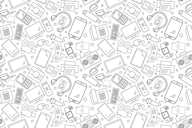 矢量电子和设备模式。电子和器件无缝背景图片下载