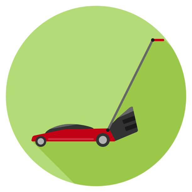 红色割草机，绿色背景，阴影。图片下载