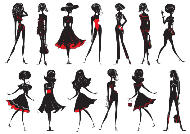 穿着白色设计的时装的女人。向量模型图片下载