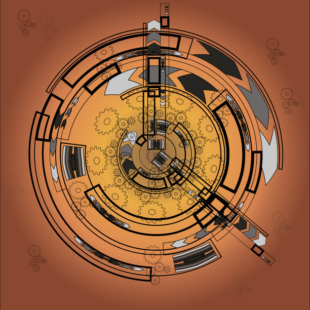 抽象时钟在一个棕色的背景离开透视图片下载