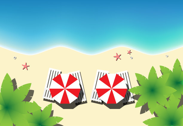 天堂海滩俯视图，水平矢量插图图片下载