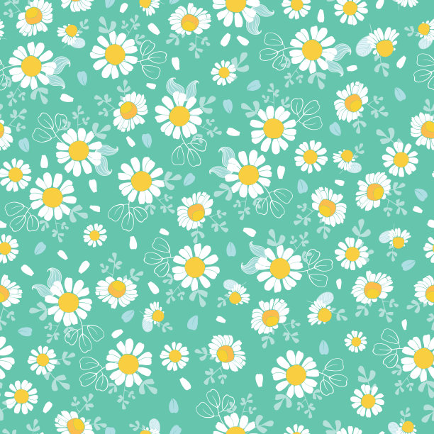复古雏菊，小而无缝的图案素材图片