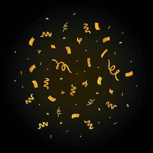 金色的五彩纸屑在黑色的set上爆发。图片下载