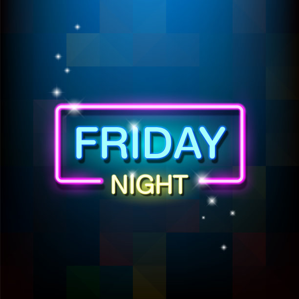 霓虹灯，“星期五晚上”的字样。矢量插图。图片下载