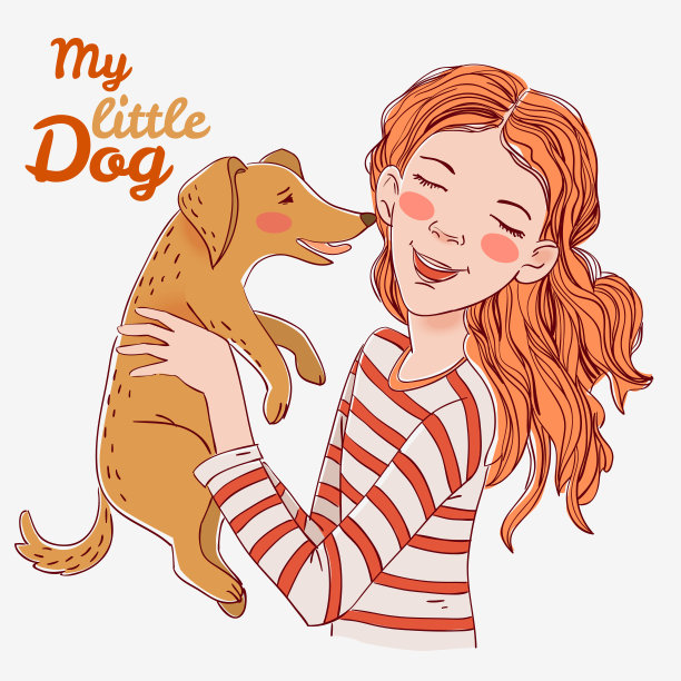 可爱的女孩和有趣的狗。一个漂亮的孩子和小宠物的肖像图片下载