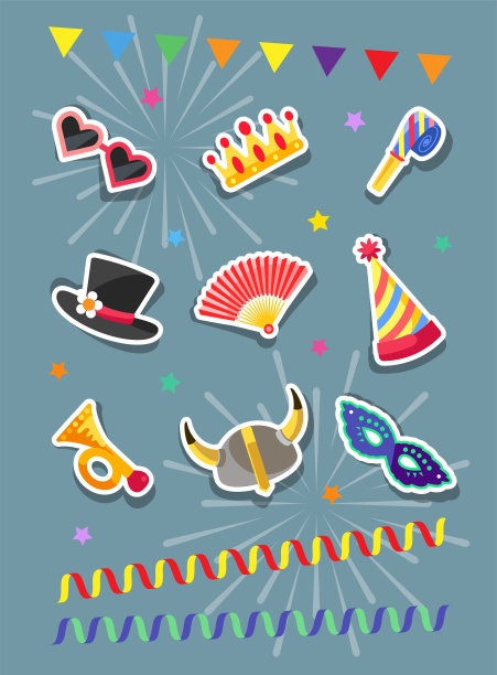 一套狂欢节贴纸。图片下载