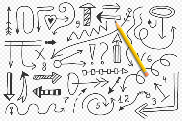 矢量涂鸦箭头集。孤立的符号，设计元素图片下载