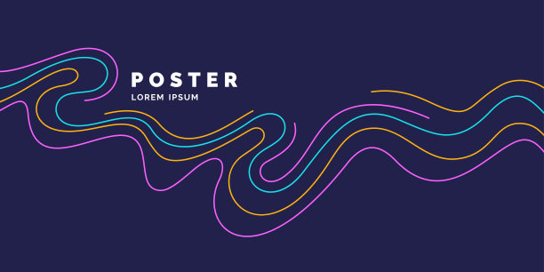明亮的海报与动态波浪。插图简约平面风格图片下载