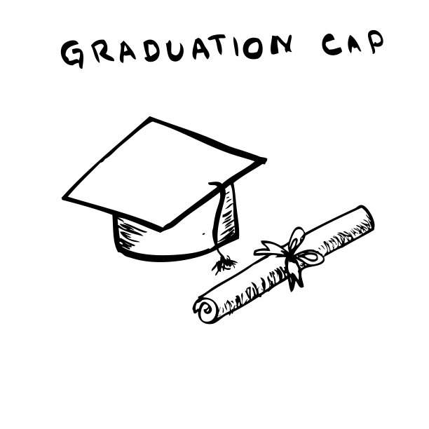 在白色上孤立的毕业帽手绘草图图片下载