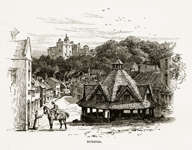 邓斯特，埃克斯穆尔，英国维多利亚版画，1840年图片下载