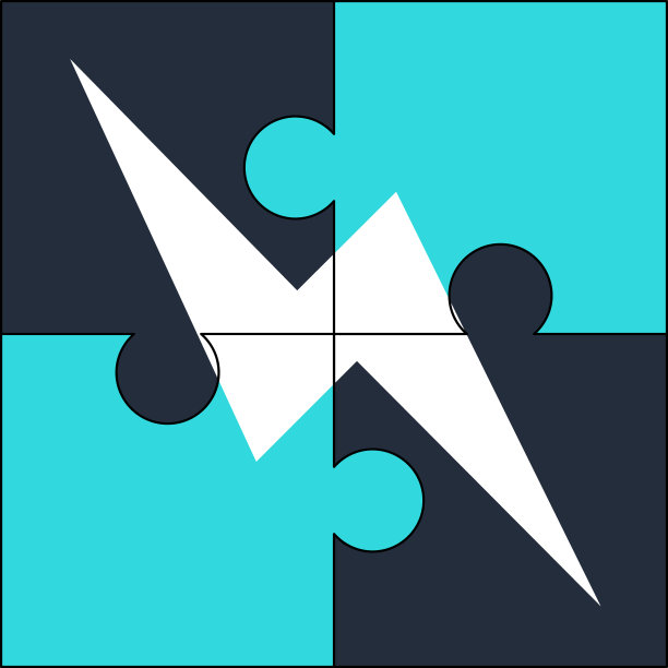 能源解决方案图标。闪电难题。图片下载