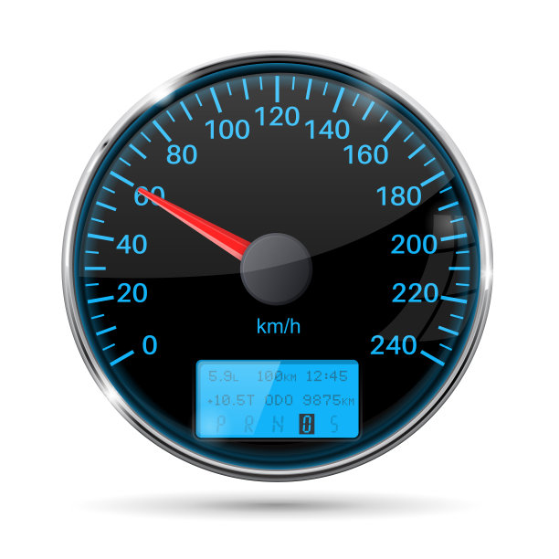 速度计。圆形黑色轨距与铬框架图片下载