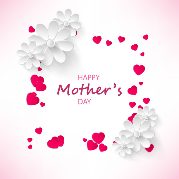 明亮的红色心形框架与白色纸花素材图片