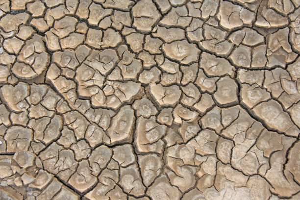 干燥开裂的土地背景。在干裂的模式。土壤裂缝。有裂缝的纹理。干旱的土地。干旱的环境。贫瘠的地球。图片下载