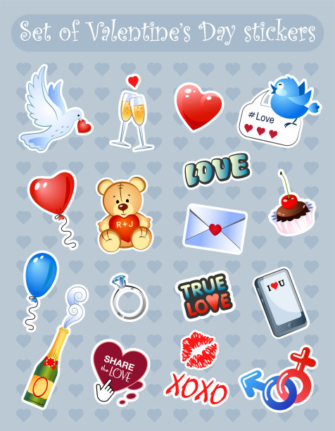 情人节贴纸套装。图片下载