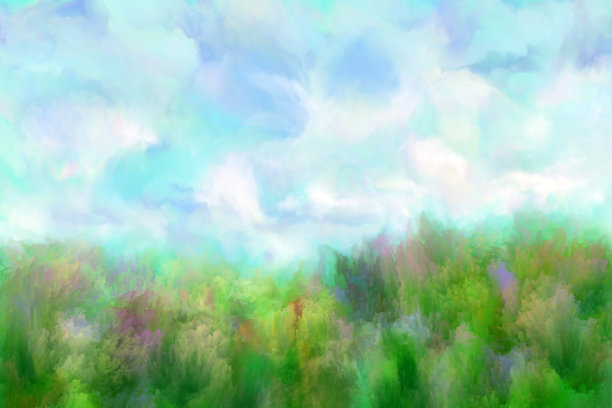 夏日草地油画图片下载