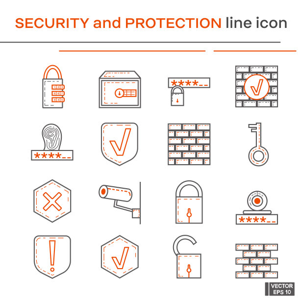 设置，安全和保护图标。图片下载