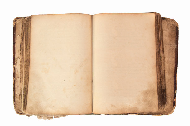 翻开旧书孤立上白，俯视图图片下载