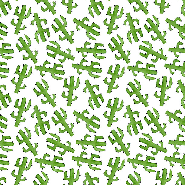 无缝图案的绿色可爱仙人掌。手driwing艺术。图片下载