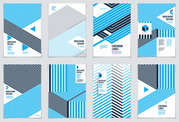 现代最小模板小册子，传单，海报。向量几何图案抽象背景集。条纹线纹理几何插图。A4打印格式。图片下载