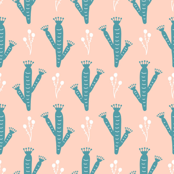 手绘野生仙人掌花无缝图案图片下载