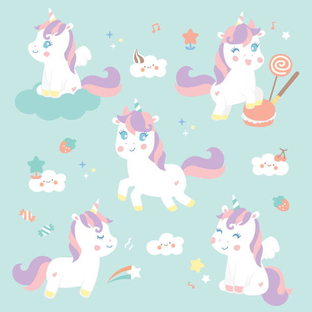 可爱的独角兽和糖果图片下载